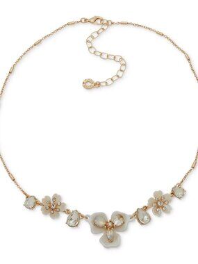 Anne Klein Gold Tone Crystal Flower Collar Necklace 16” + 3" Extender